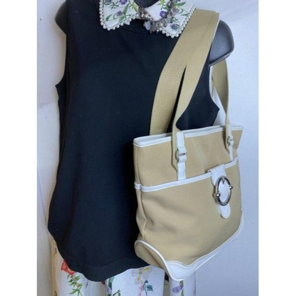franco sarto bag white tan fabric tote - Picture 6 of 10